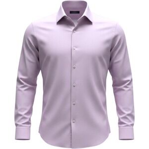 Adrienne Vittadini Men Dress Shirt Large 16 34/35 Lavender Herringbone Button Up